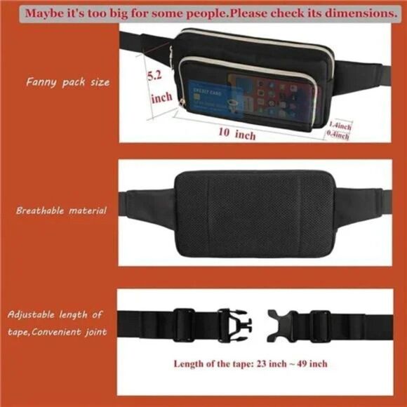 New Unisex Bum Hip Belt Waist Bag black - Picture 5 of 7